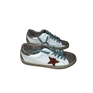 SHU SHOP Star Sneakers Women Size 8 White Leather Glitter Heel Casual Shoes